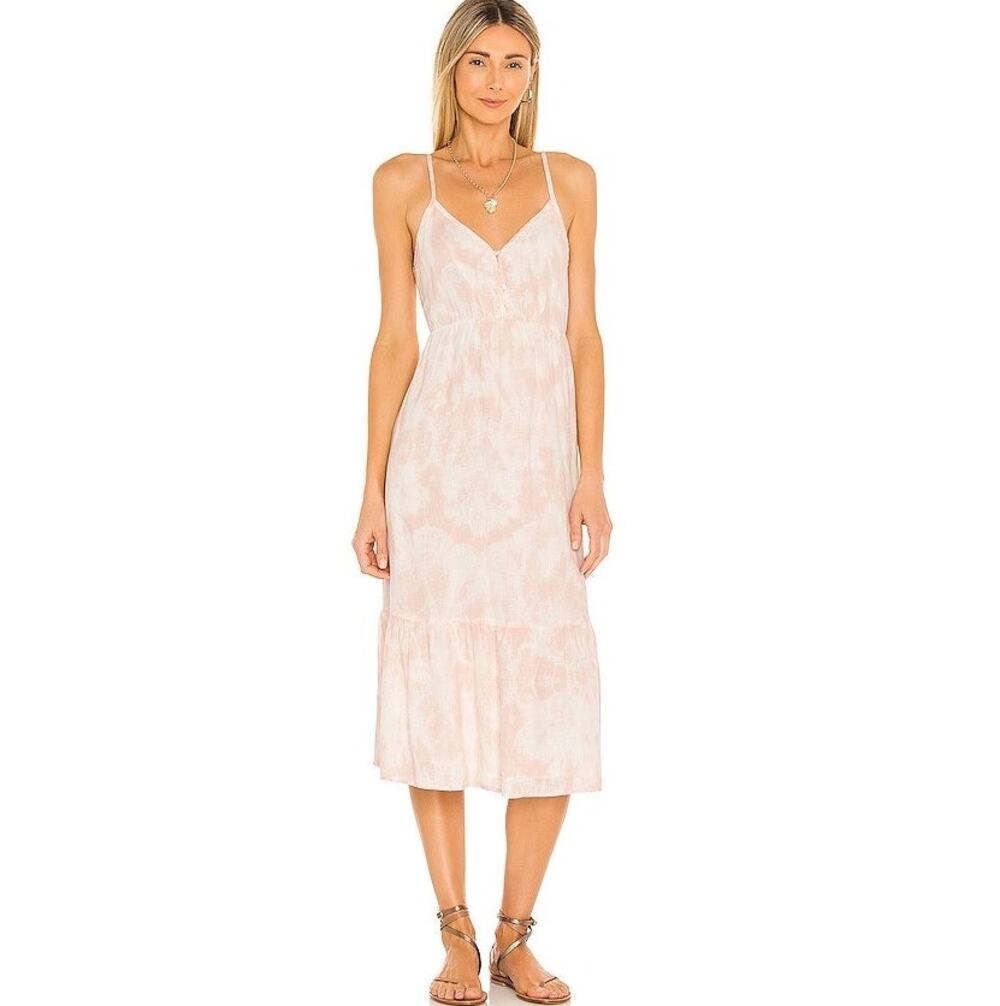 Rails Delilah Peach Pink Tie Dye Linen Sleeveless Midi Dress Revolve Medium